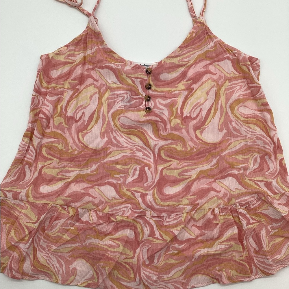Hippie Rose Pink & Gold Swirl Ruffle Cami NWT